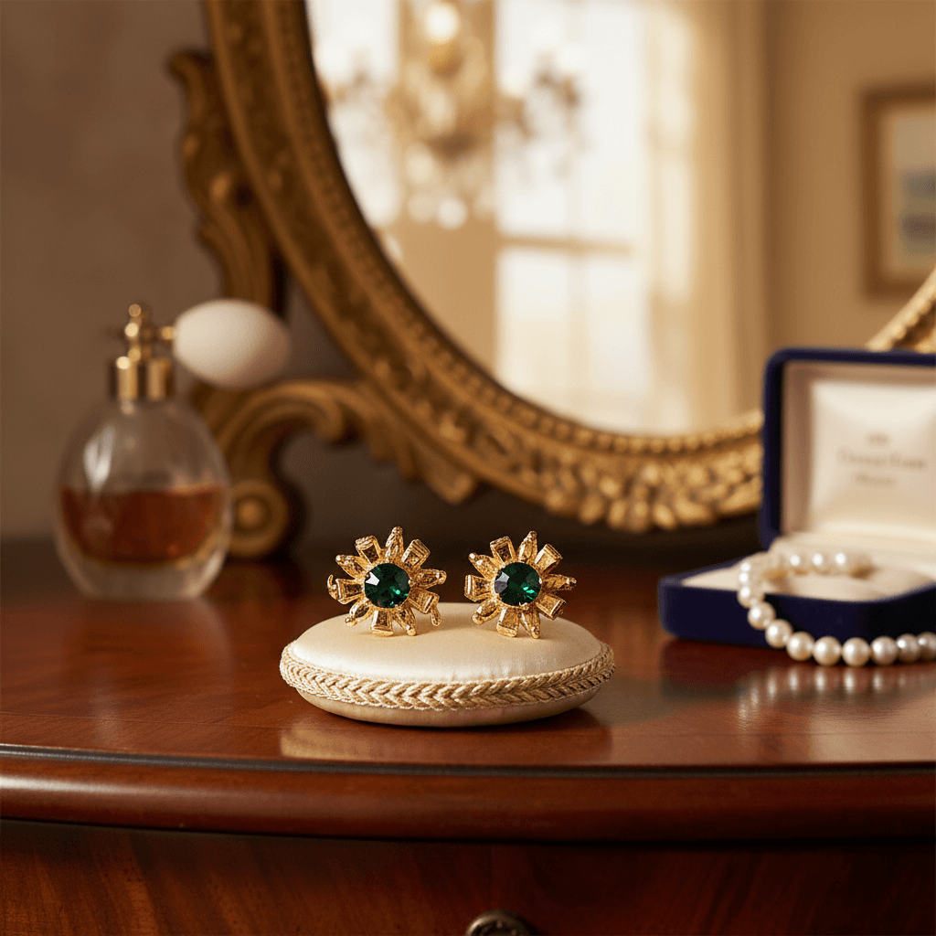 Brinco Flor Pedra Verde 