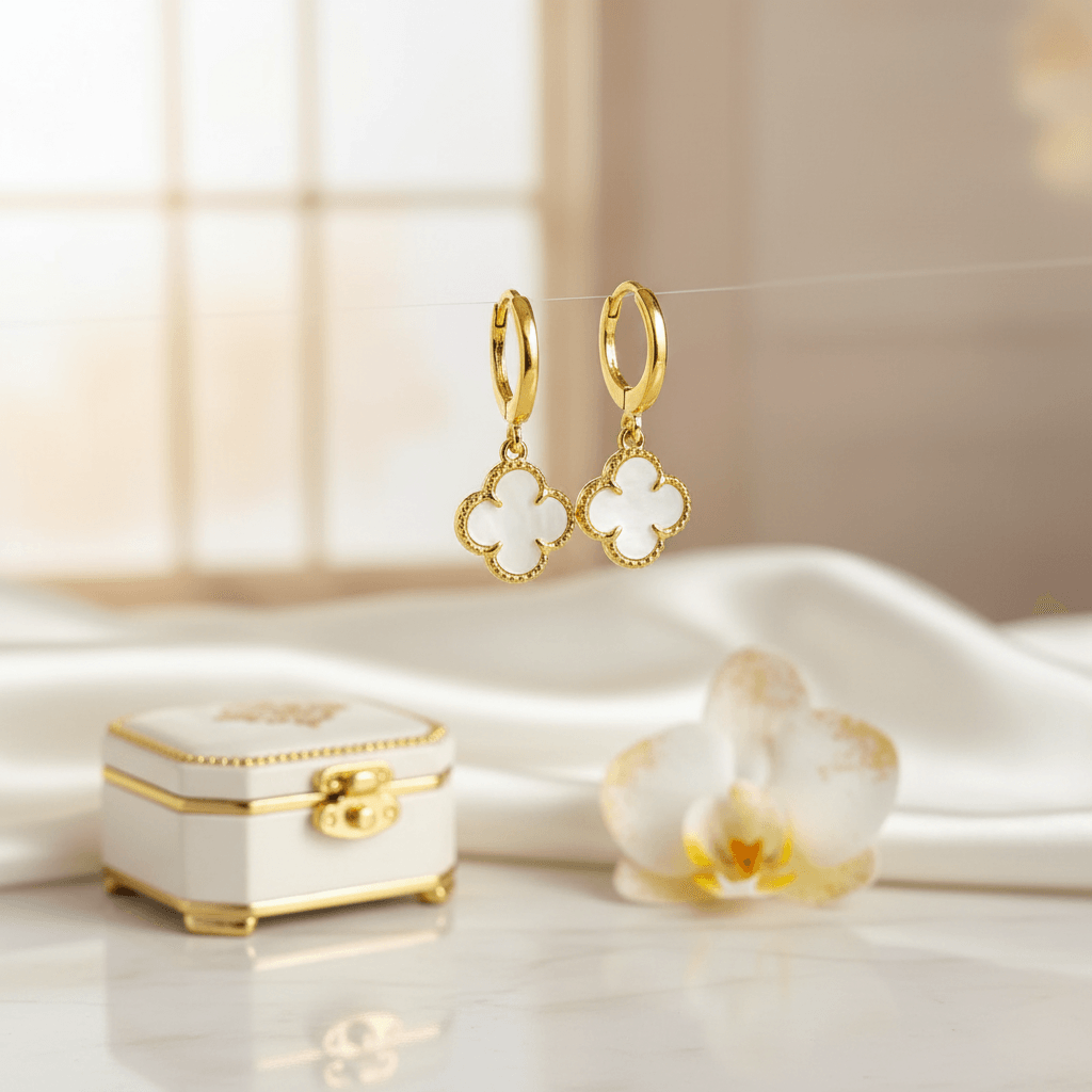 BRINCO ARGOLINHA MINI TREVO MADREPÉROLA