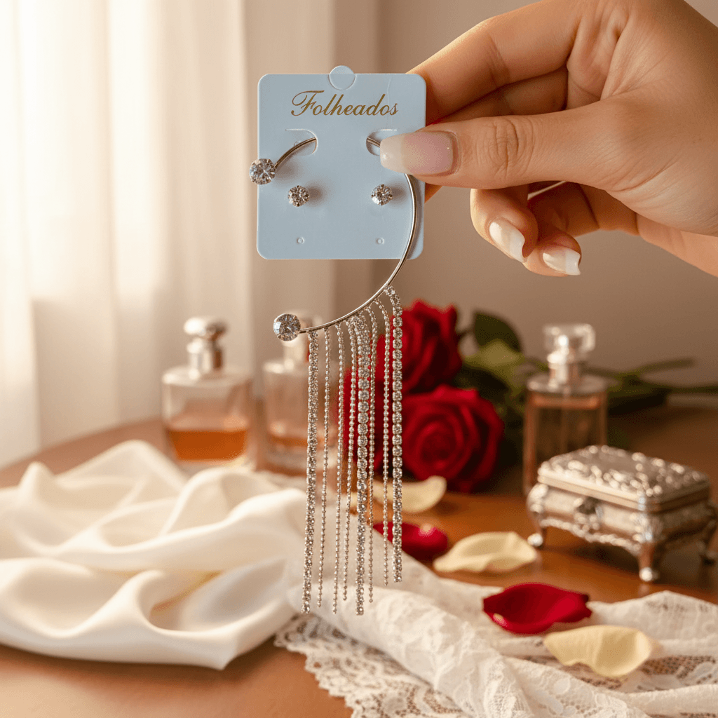 Brinco EarCuff com Strass Prateado