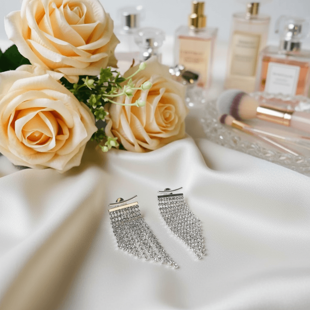 Brinco Franja Strass Prata