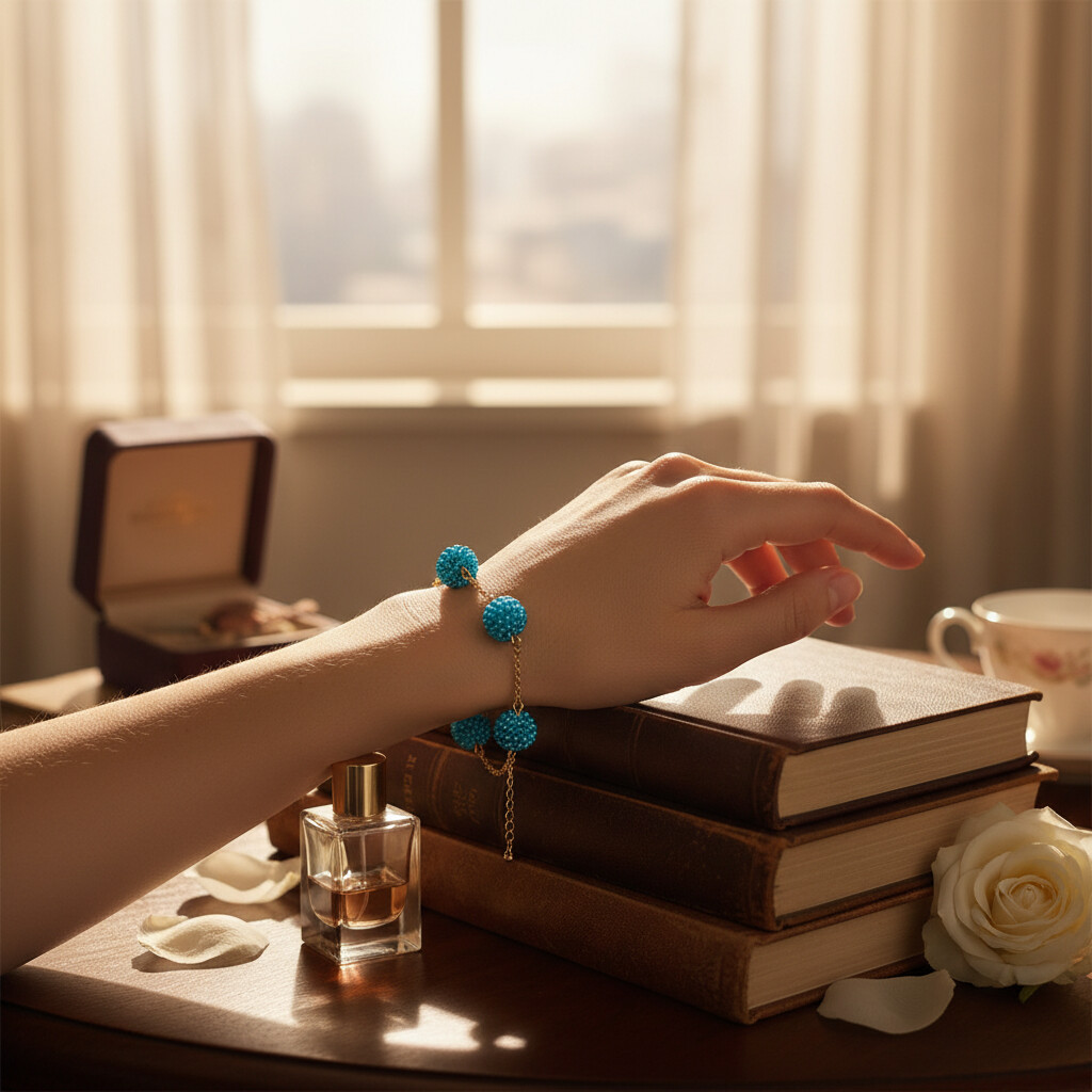 Pulseira Bolas Azuis com Corrente