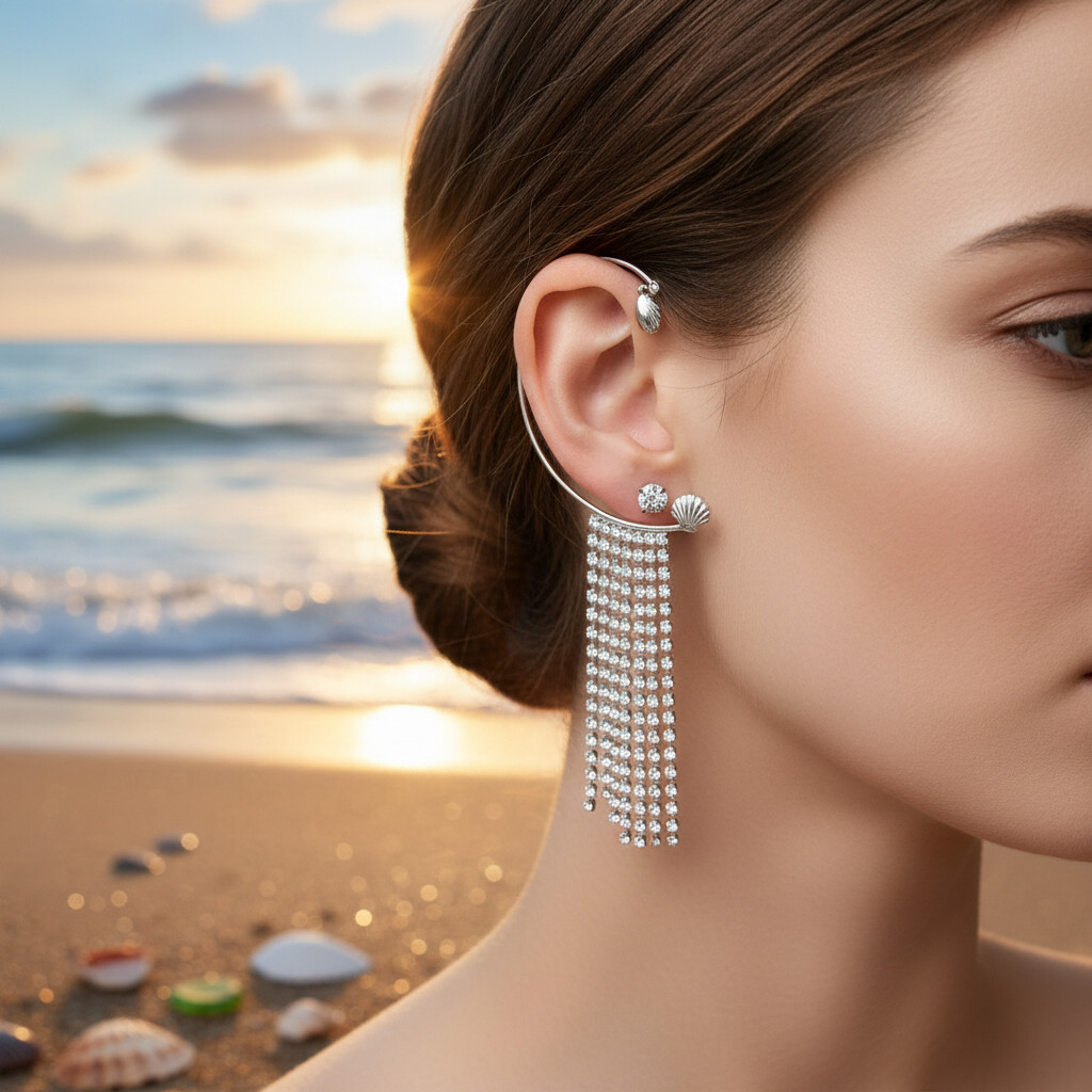 Brinco Ear Cuff com Franjas