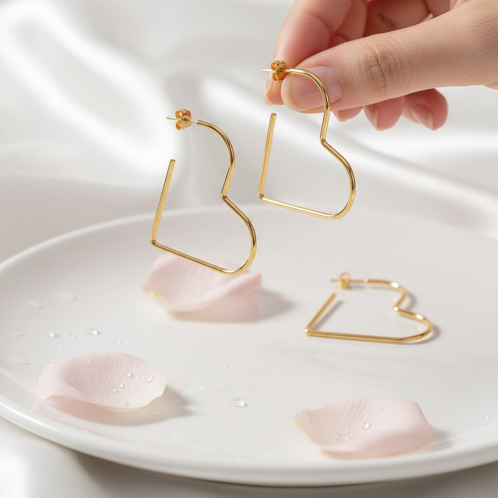 Brincos Coração Aro Dourado