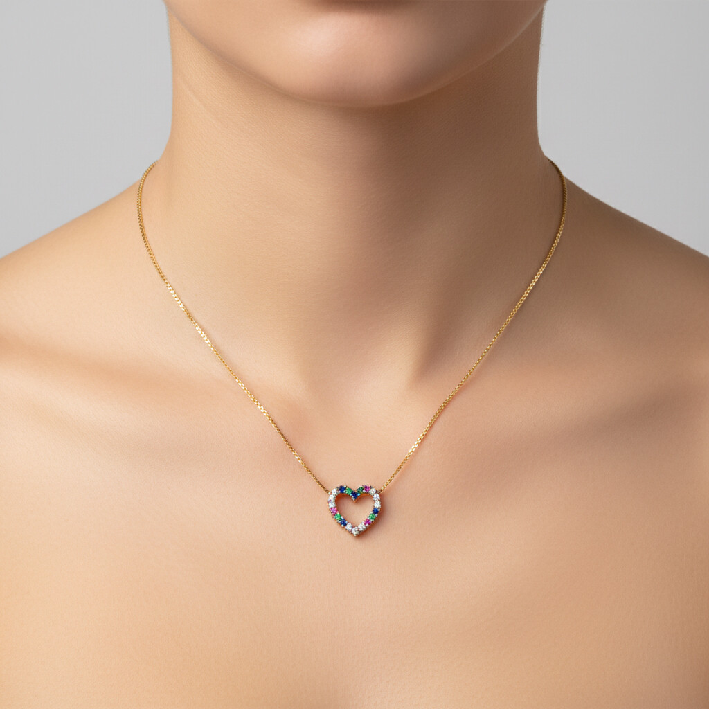 Colar Coração Cravejado Colorido