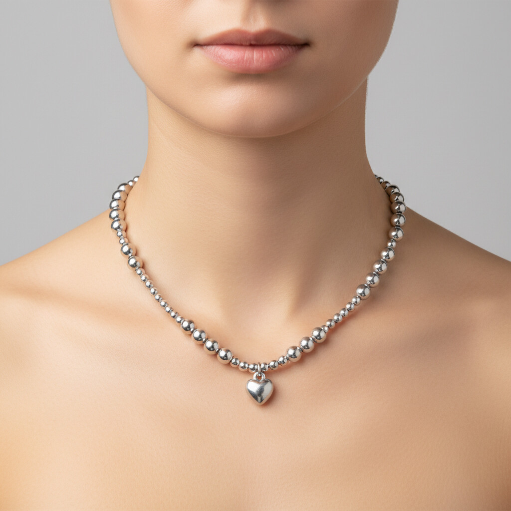 Colar de Bolinhas com Coração