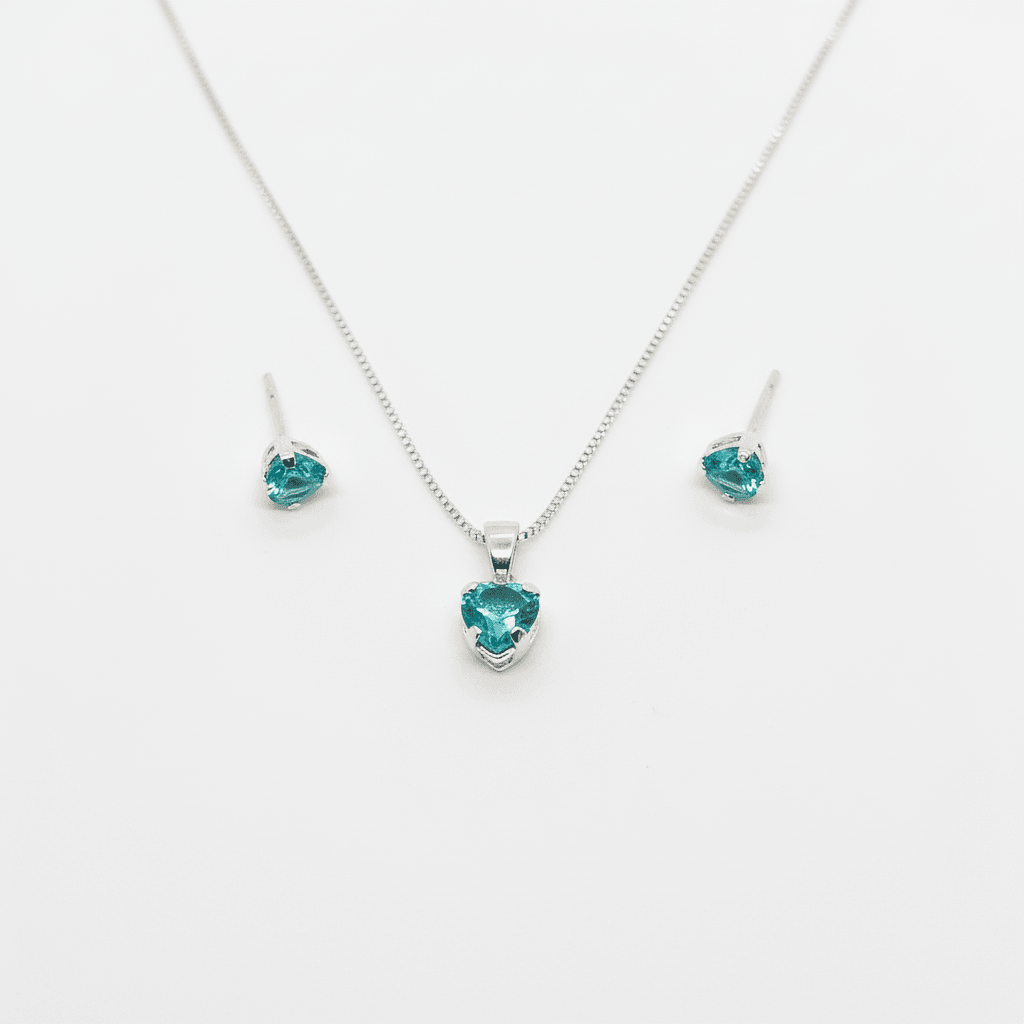 Conjunto coração zircônia verde