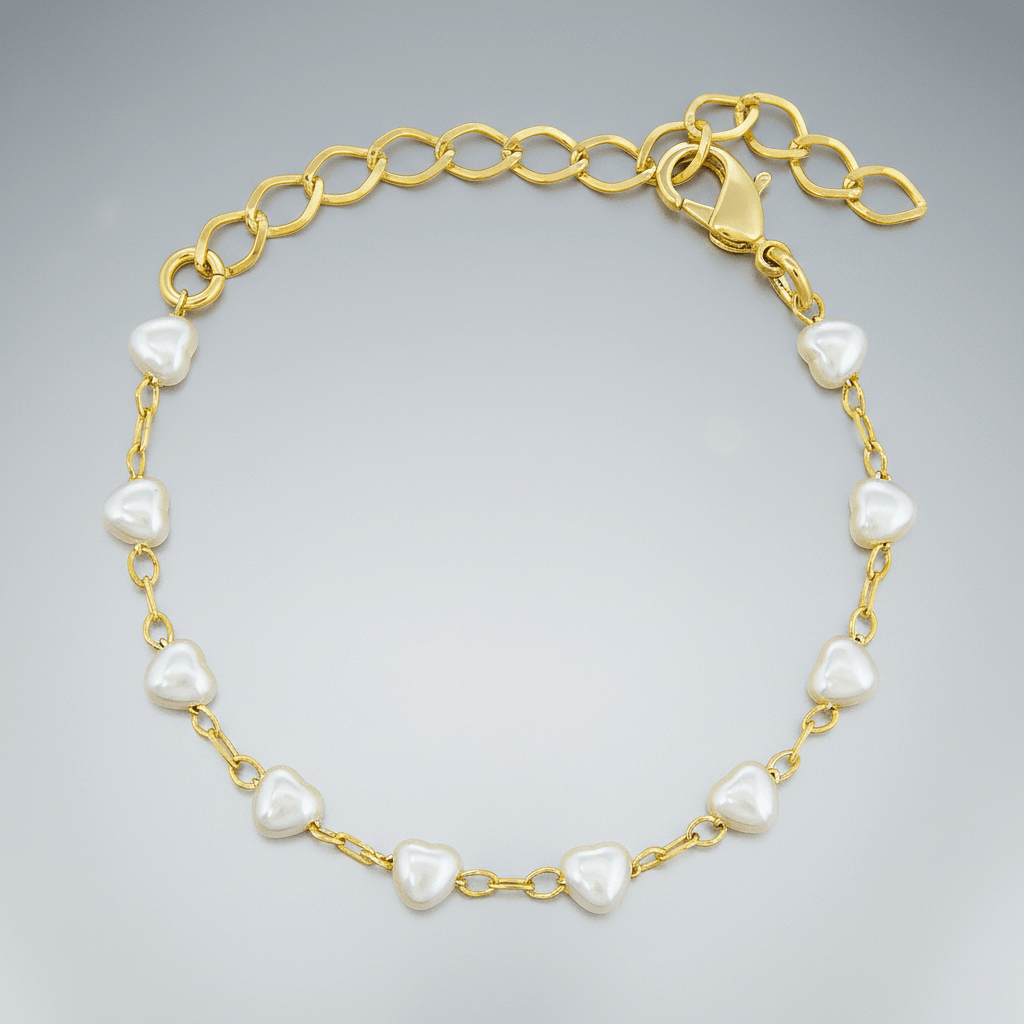 Pulseira coração perola banhado a ouro - 3g