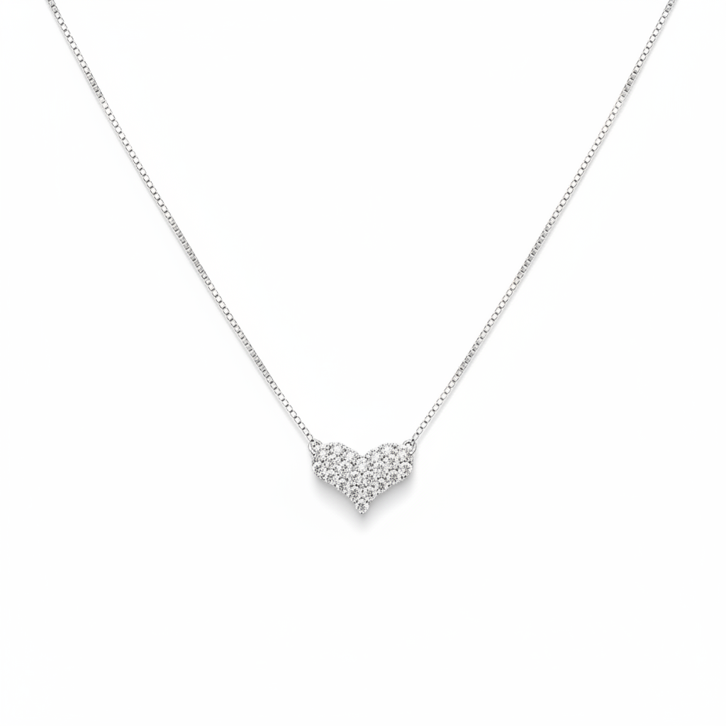 Colar Coração Cravejado - Linha Importada