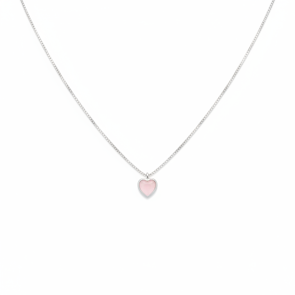 Colar Ponto de Luz Coração Rosa Leitoso 