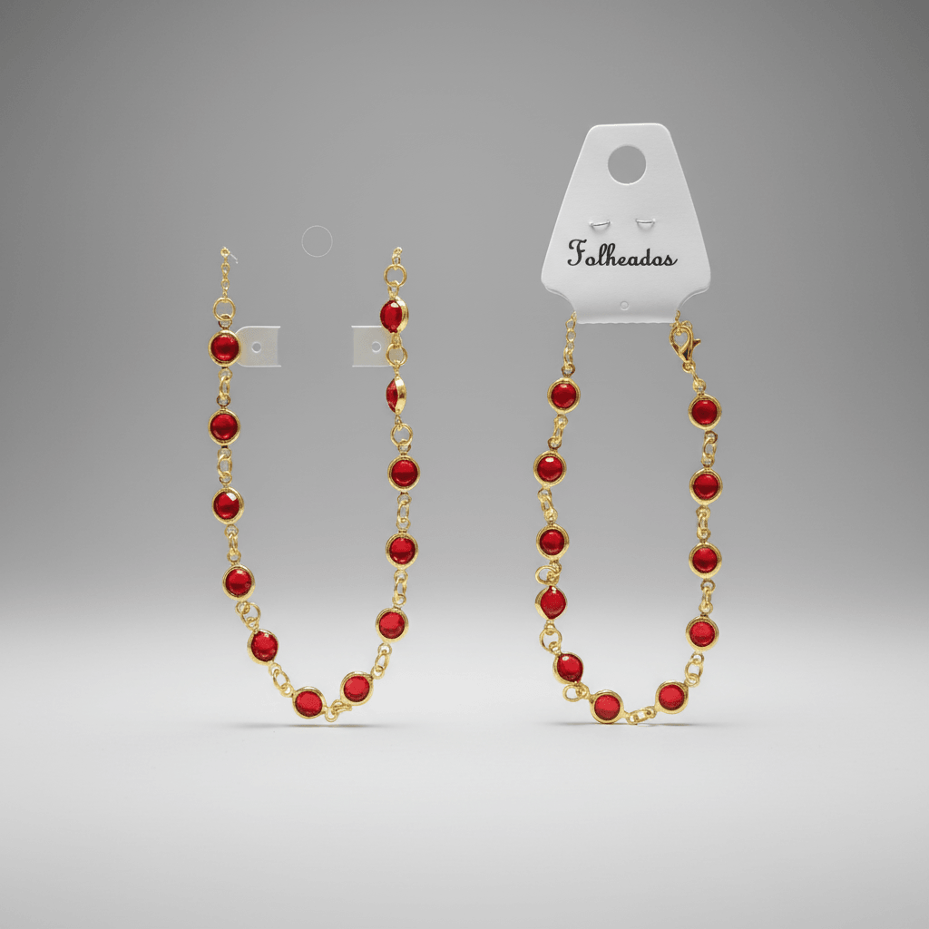 Colar e Pulseira Cristais Vermelho Folheado Ouro 18k