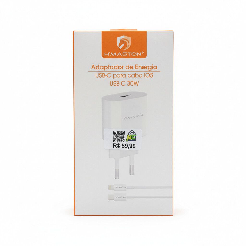 Carregador completo IPhone 20w H’maston CB-17 - Carregamento rápido para dispositivos iPhone.